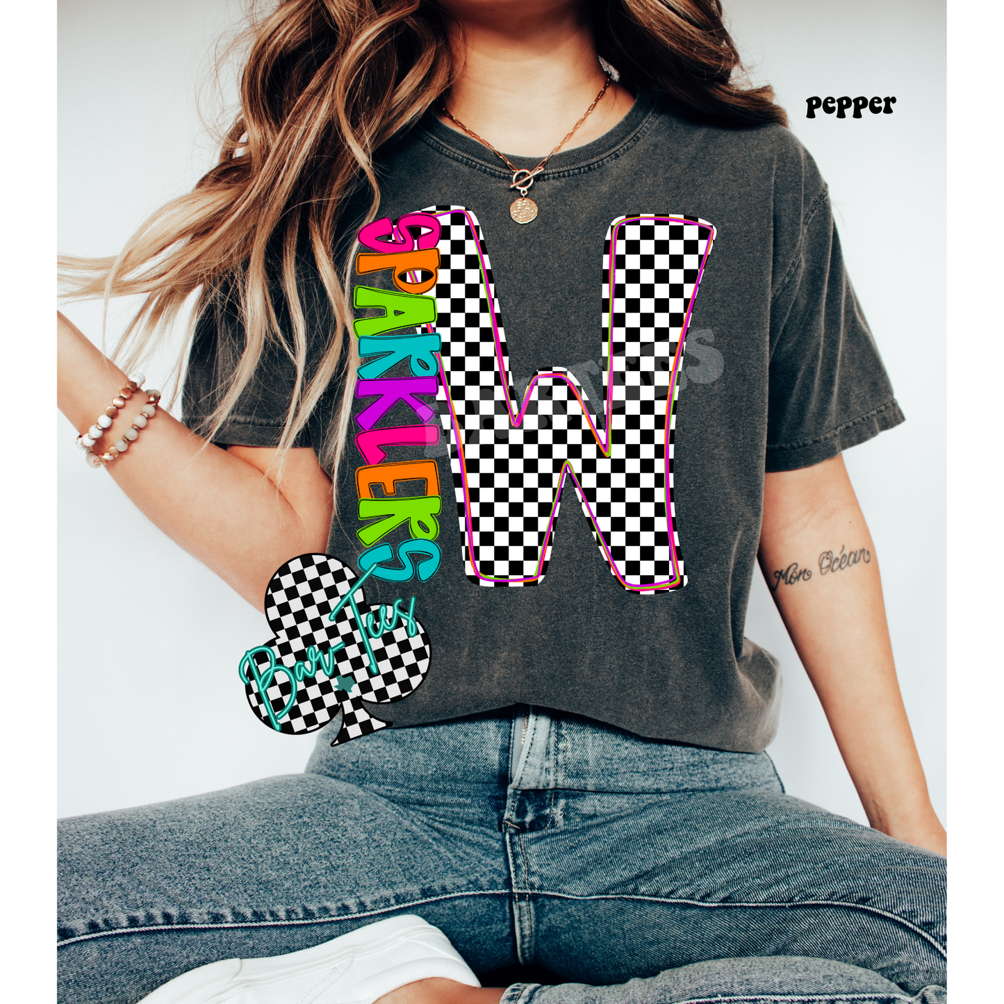 Wellington Sparklers Neon Checkered Monogram Tee