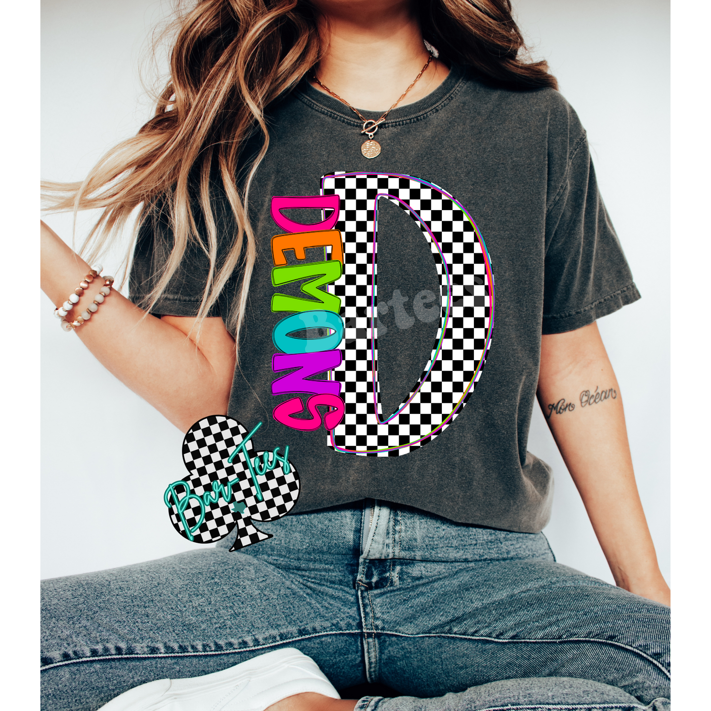 Dumas Demons Neon Monogram Mascot Tee