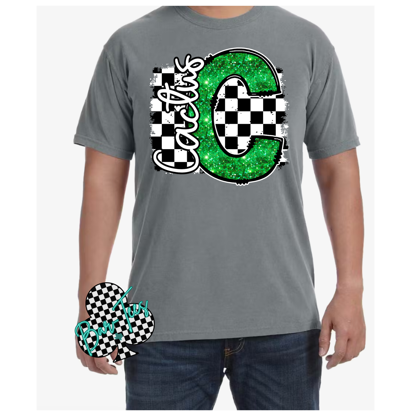 Cactus Checkerd Faux Glitter Mascot Tee