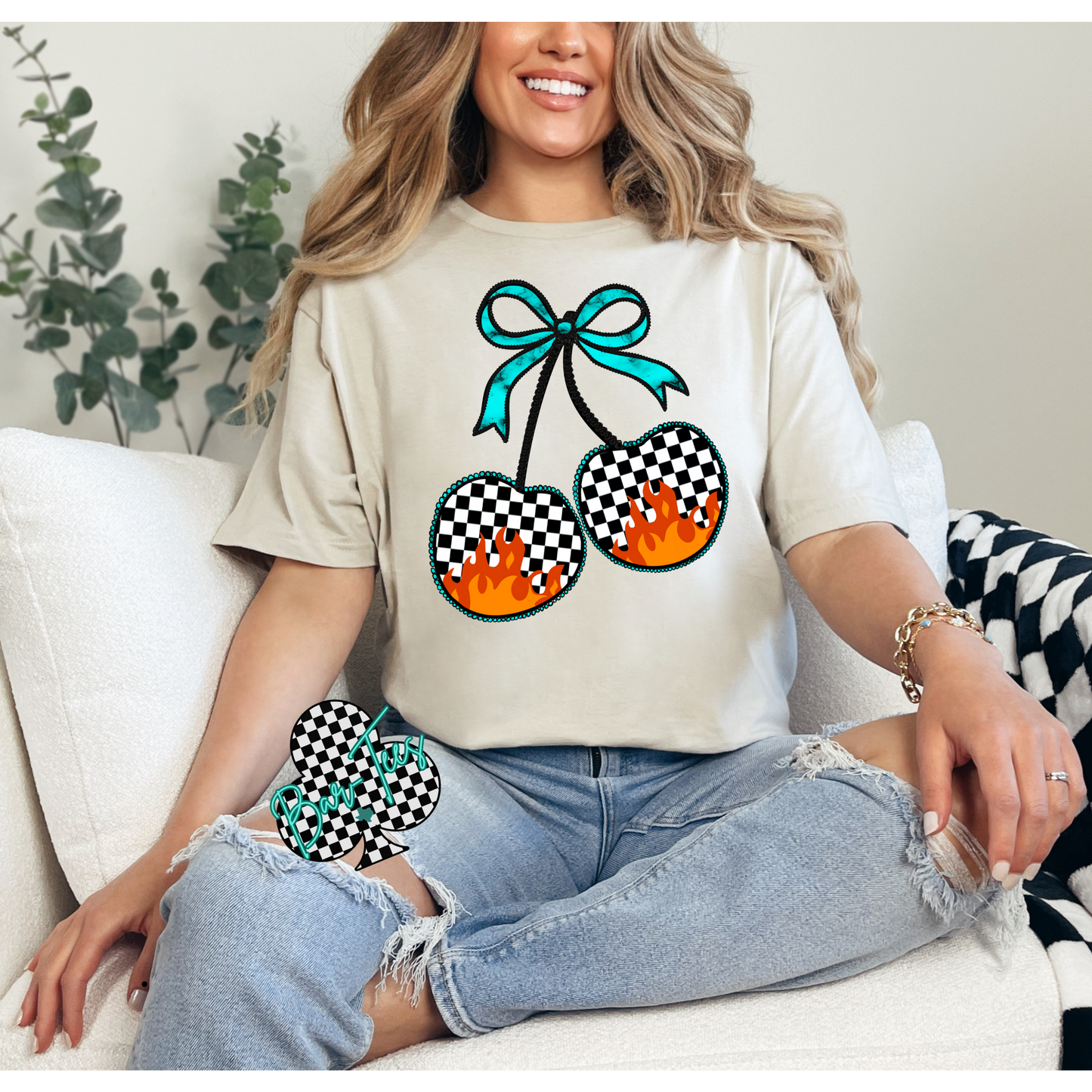 Checkered Flame Cherry Tee