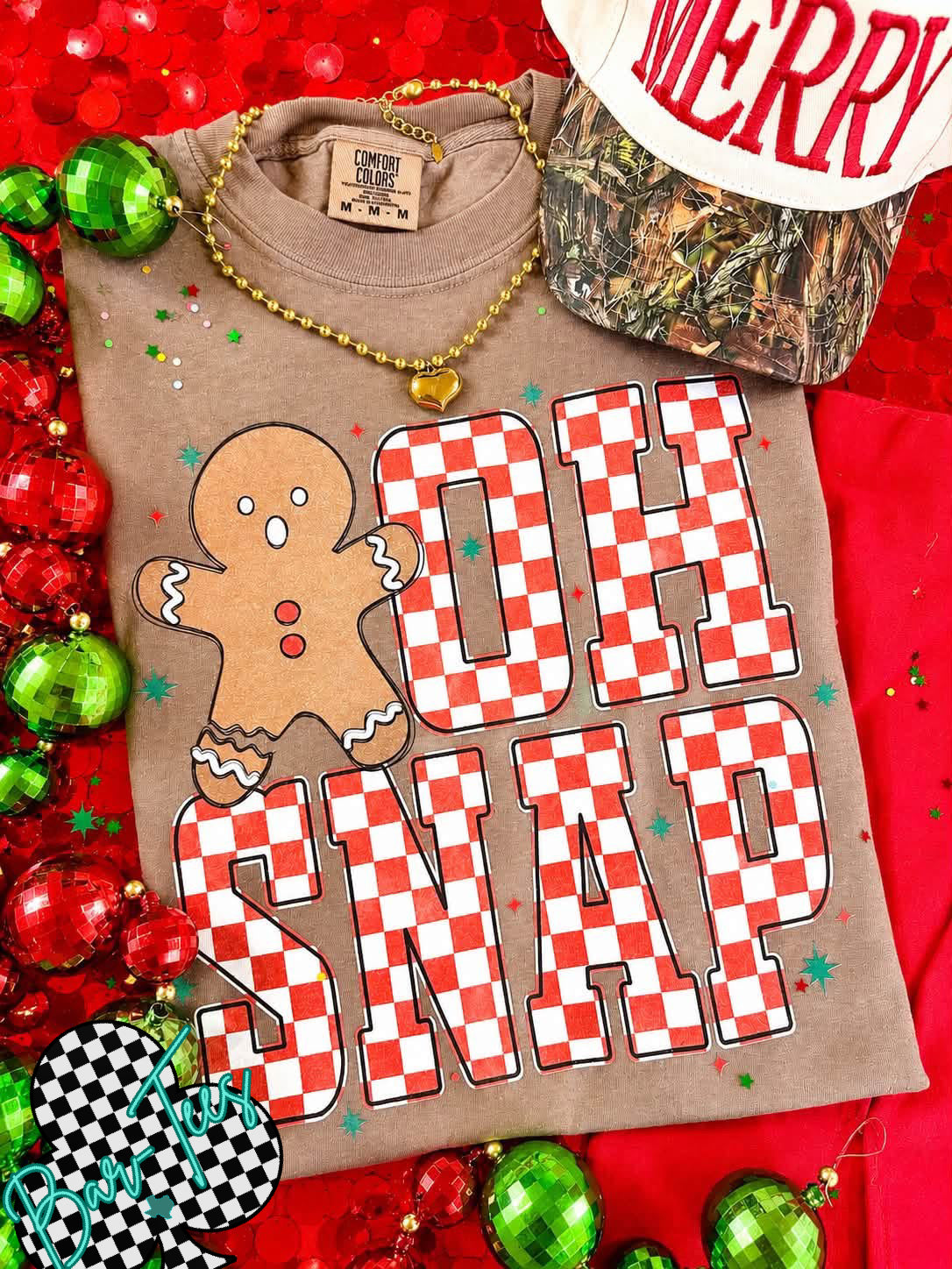 Oh Snap Tee Checkered Gingerbread tee(short & long sleeve)