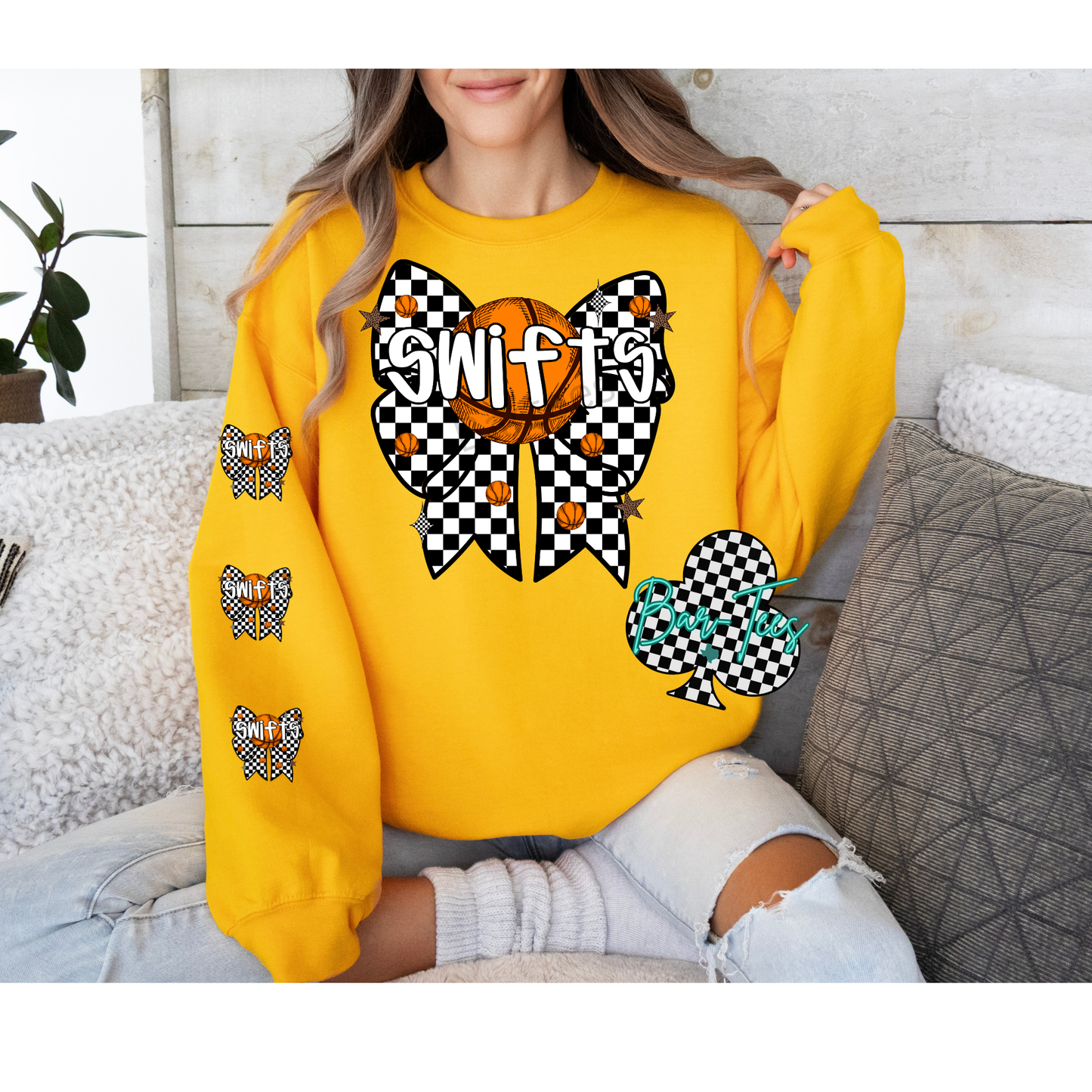 Checkered Basketball Bow tee/sweatshirt