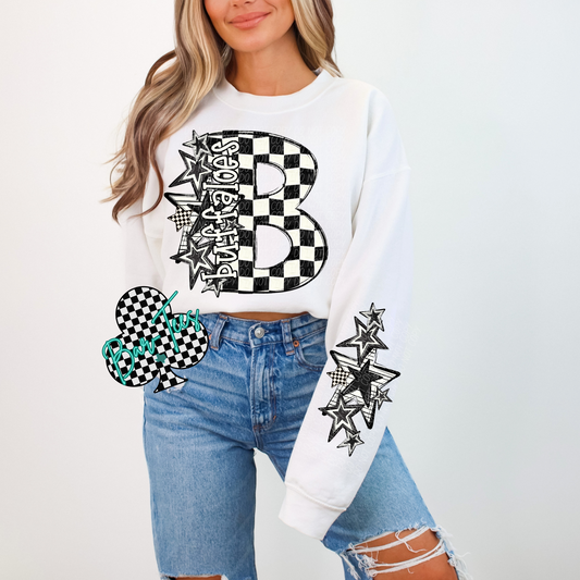 Black & White Checkered Mascot Sweatshirt or tee (can add sleeve design)