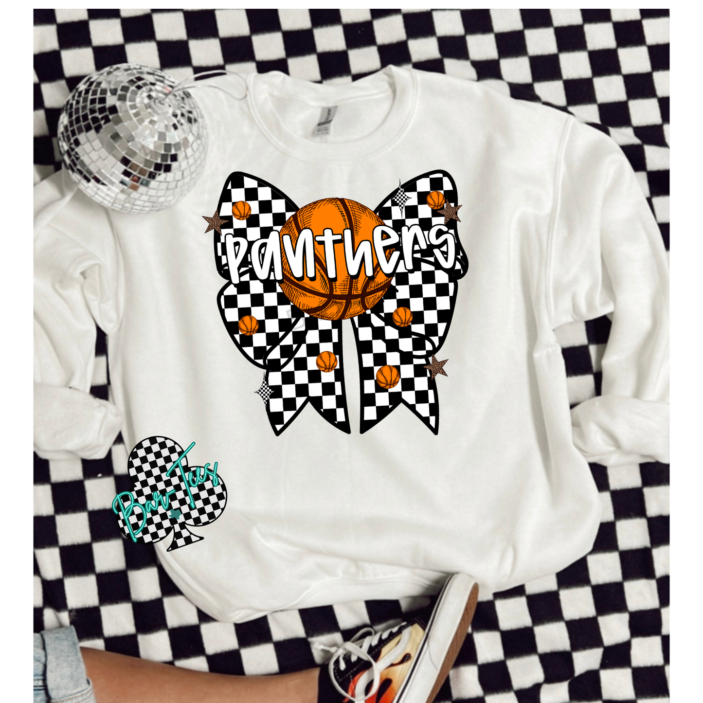 Checkered Basketball Bow tee/sweatshirt