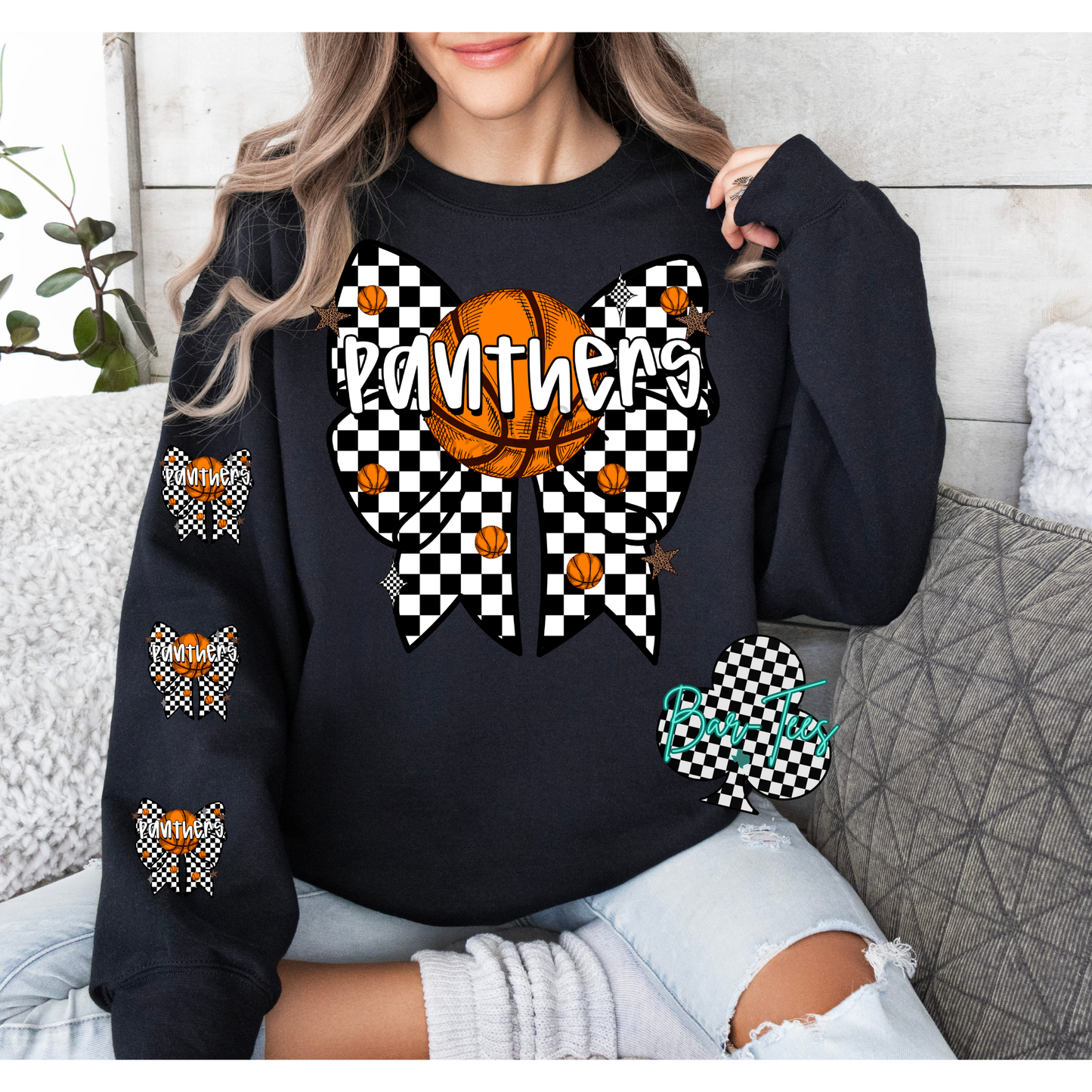 Checkered Basketball Bow tee/sweatshirt