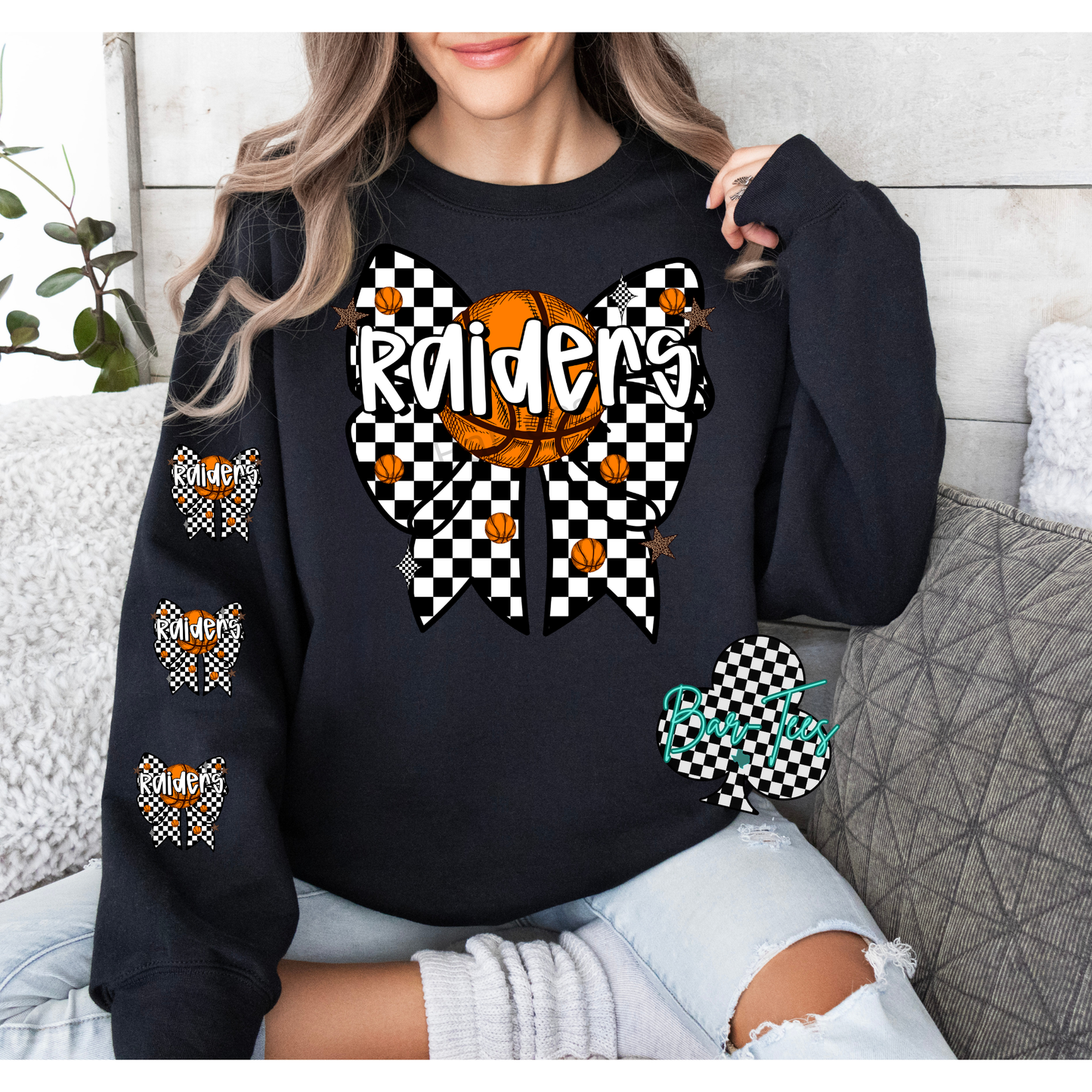 Checkered Basketball Bow tee/sweatshirt