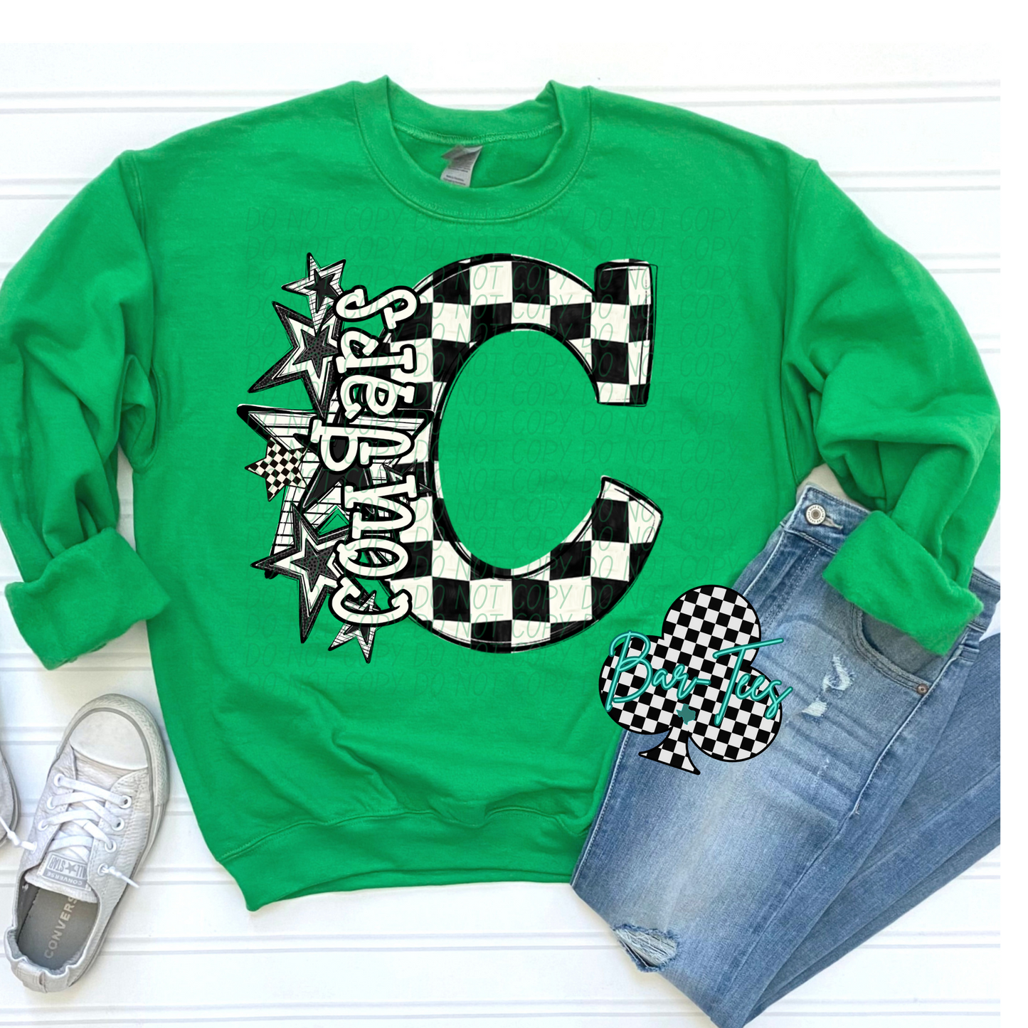Black & White Checkered Mascot Sweatshirt or tee (can add sleeve design)