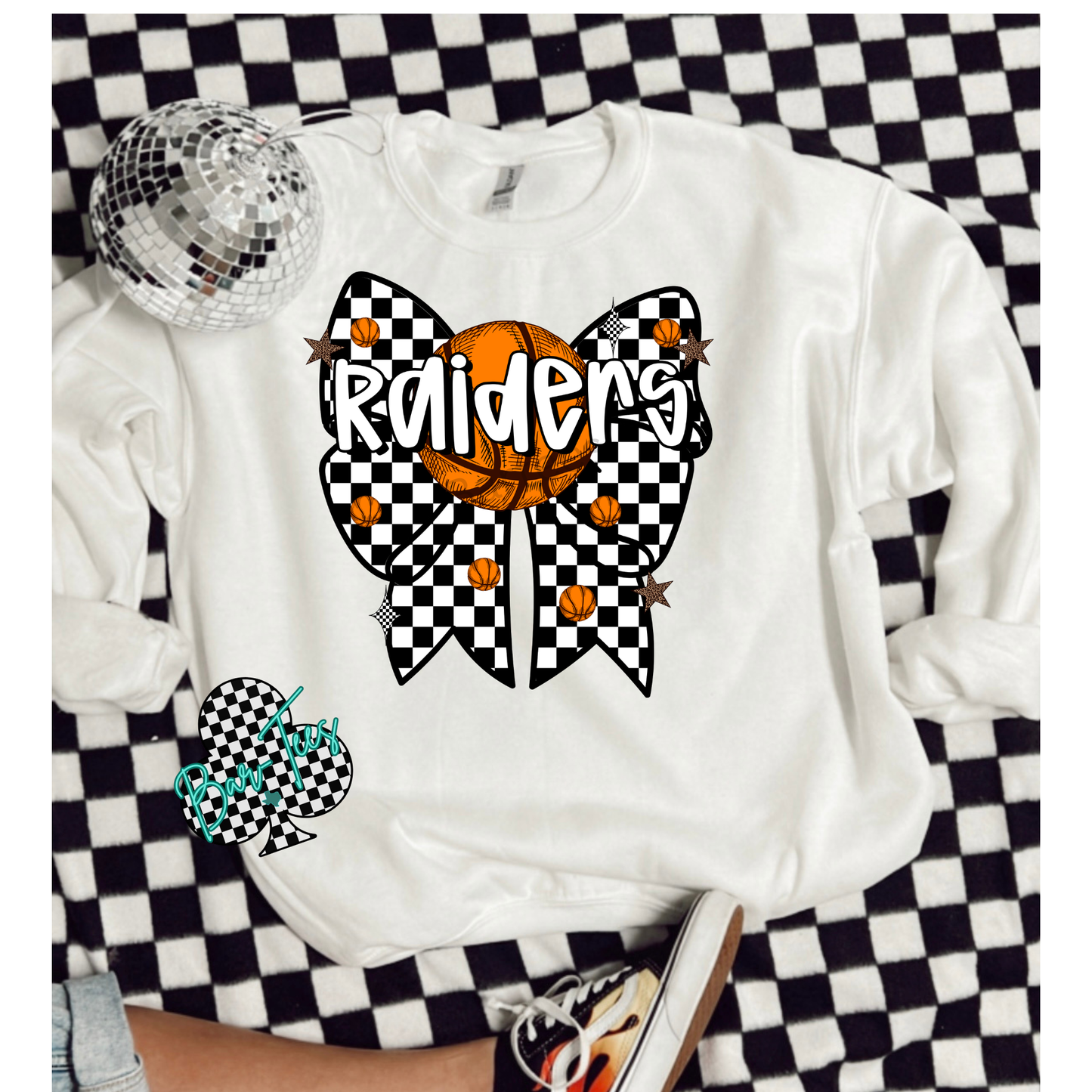 Checkered Basketball Bow tee/sweatshirt