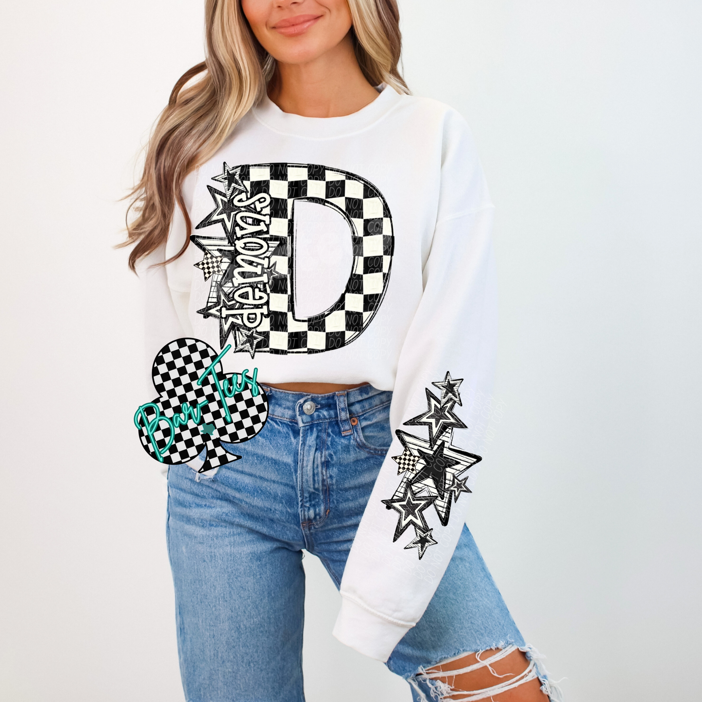 Black & White Checkered Mascot Sweatshirt or tee (can add sleeve design)