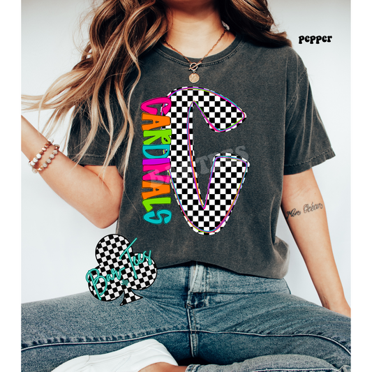 Cardinals Neon Checkered Monogram