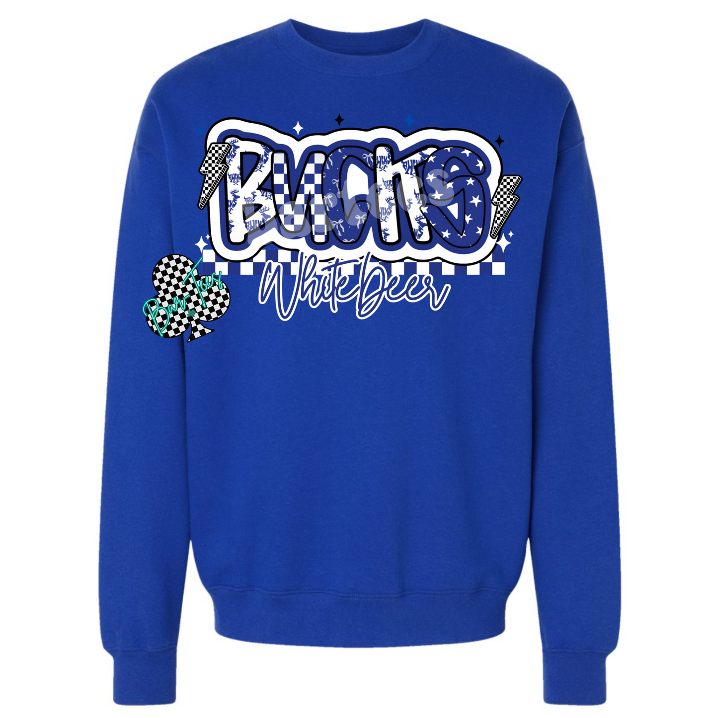 White Deer Bucks Mascot Font Tee/Sweatshirt Adult & Youth