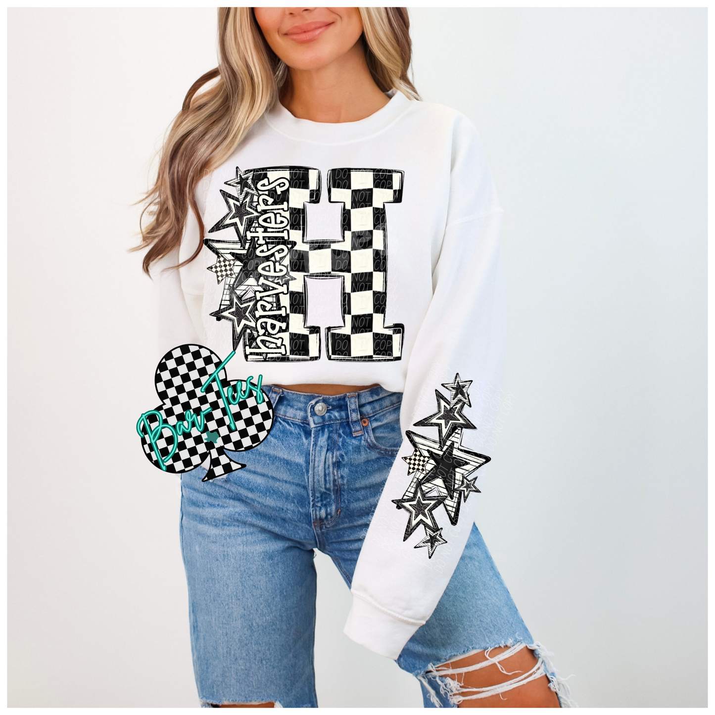 Black & White Checkered Mascot Sweatshirt or tee (can add sleeve design)