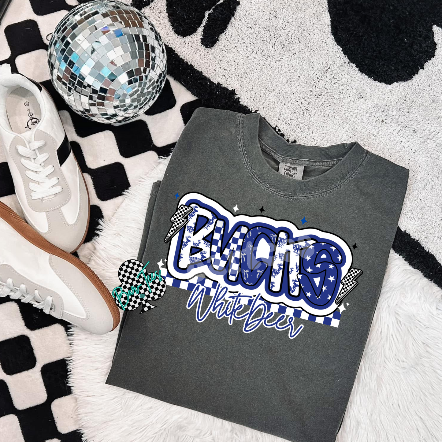 White Deer Bucks Mascot Font Tee/Sweatshirt Adult & Youth