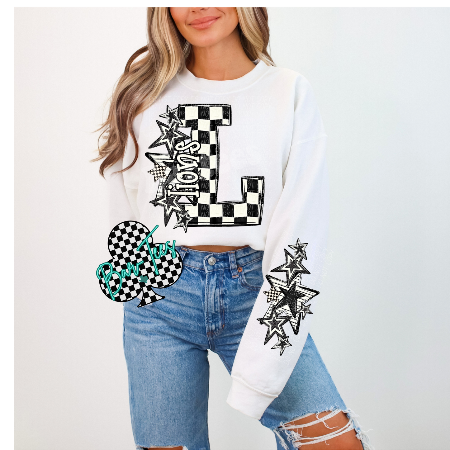 Black & White Checkered Mascot Sweatshirt or tee (can add sleeve design)