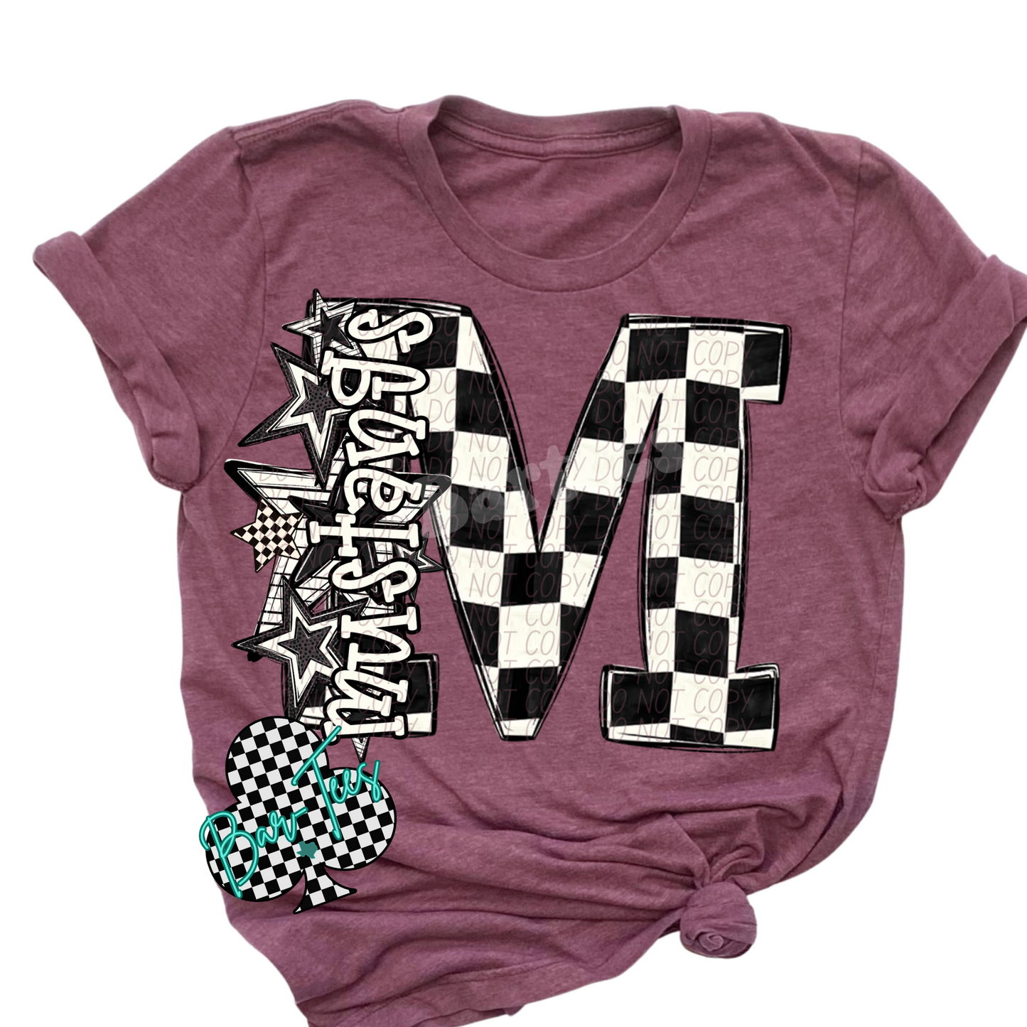 Black & White Checkered Mascot Sweatshirt or tee (can add sleeve design)