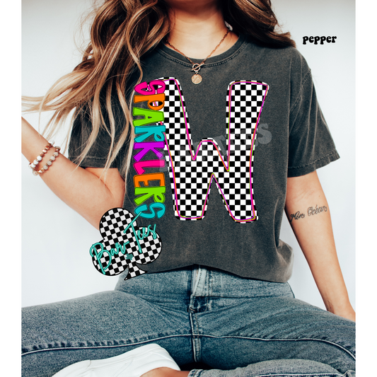 Wellington Sparklers Neon Checkered Monogram Tee