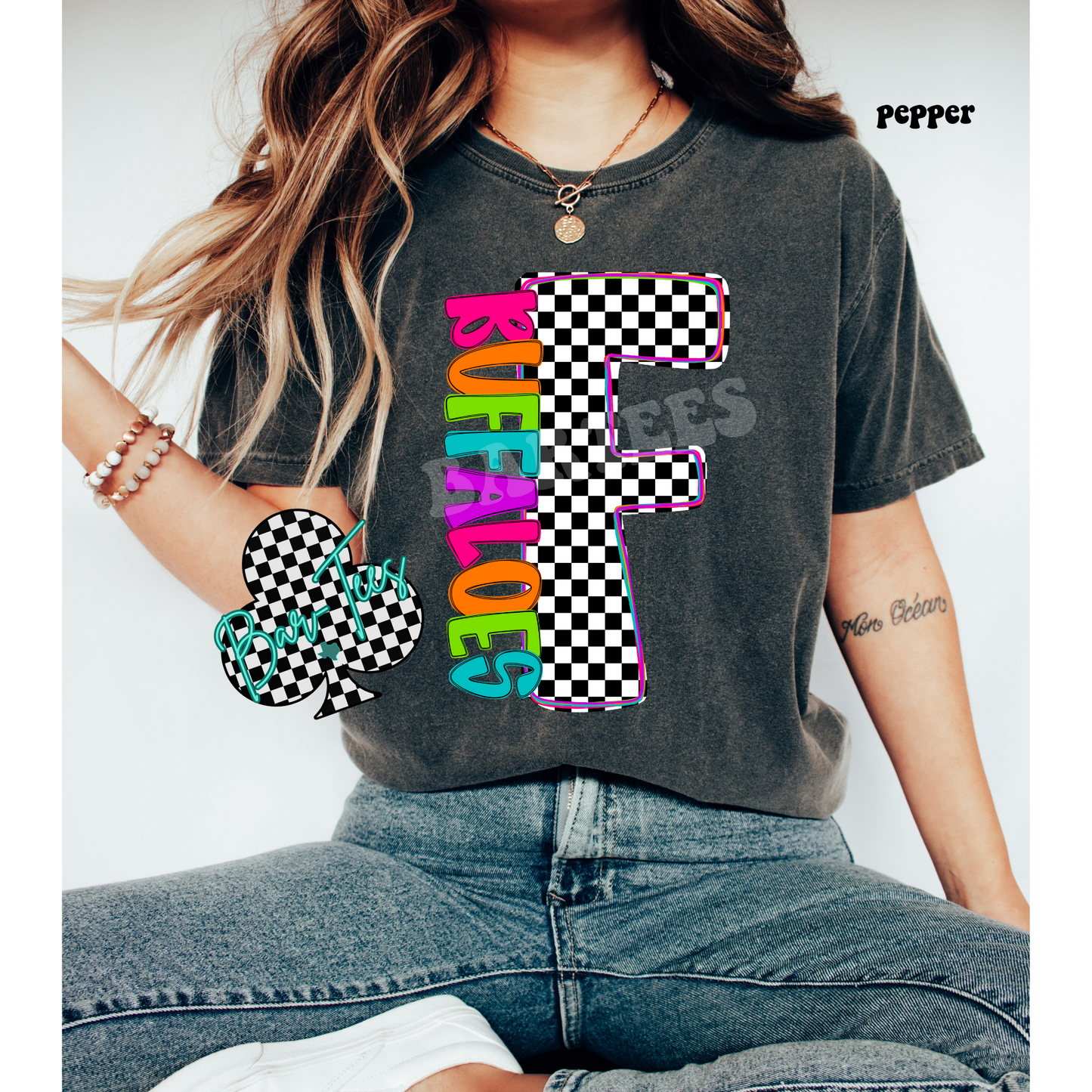 Forsan Buffaloes Neon Checkered Monogram Tee