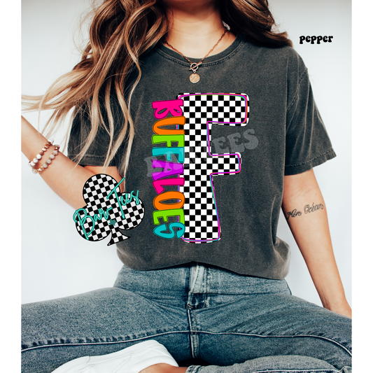 Forsan Buffaloes Neon Checkered Monogram Tee
