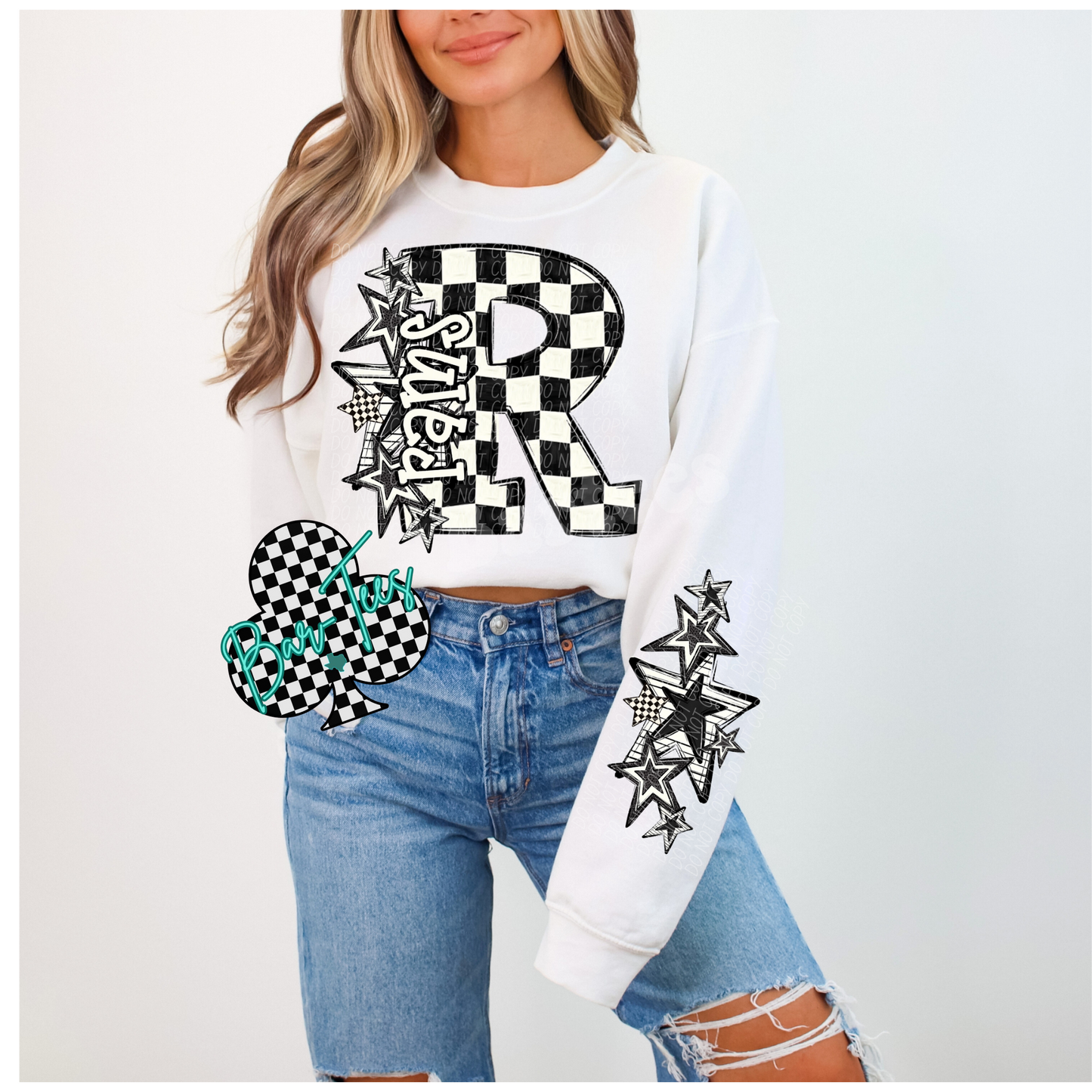 Black & White Checkered Mascot Sweatshirt or tee (can add sleeve design)