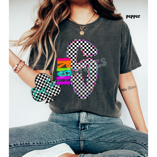 Shamrock Irish Neon Checkered Monogram Tee