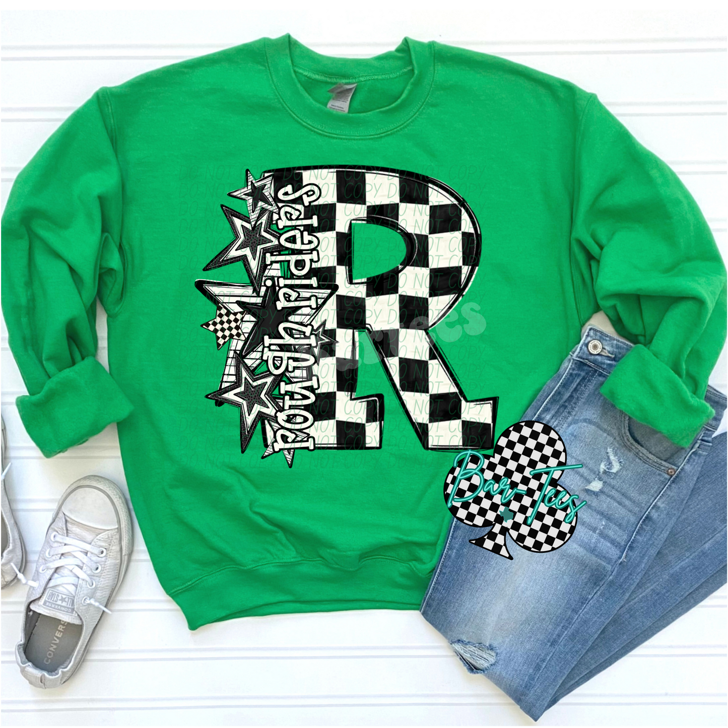 Black & White Checkered Mascot Sweatshirt or tee (can add sleeve design)