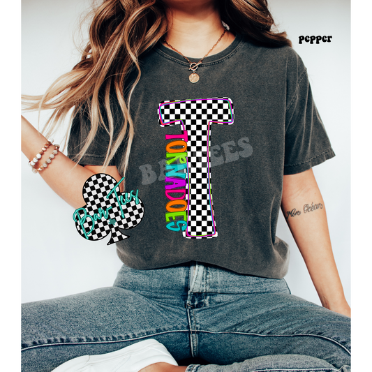 Texline Tornadoes Neon Checkered Monogram Tee