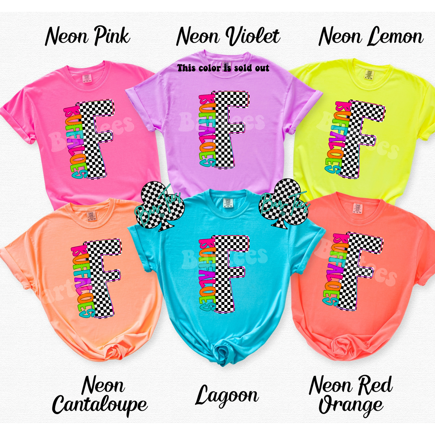 Forsan Buffaloes Neon Checkered Monogram Tee