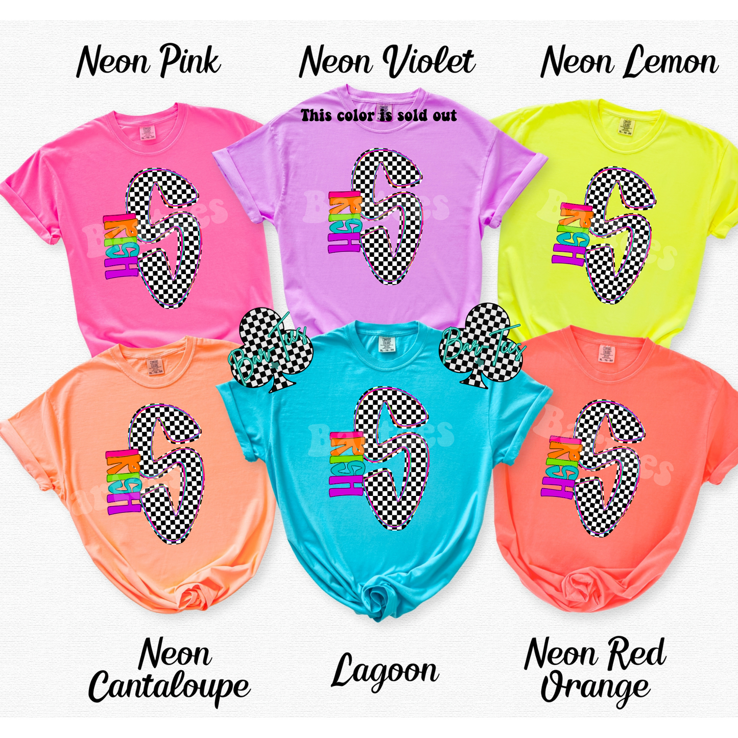 Shamrock Irish Neon Checkered Monogram Tee