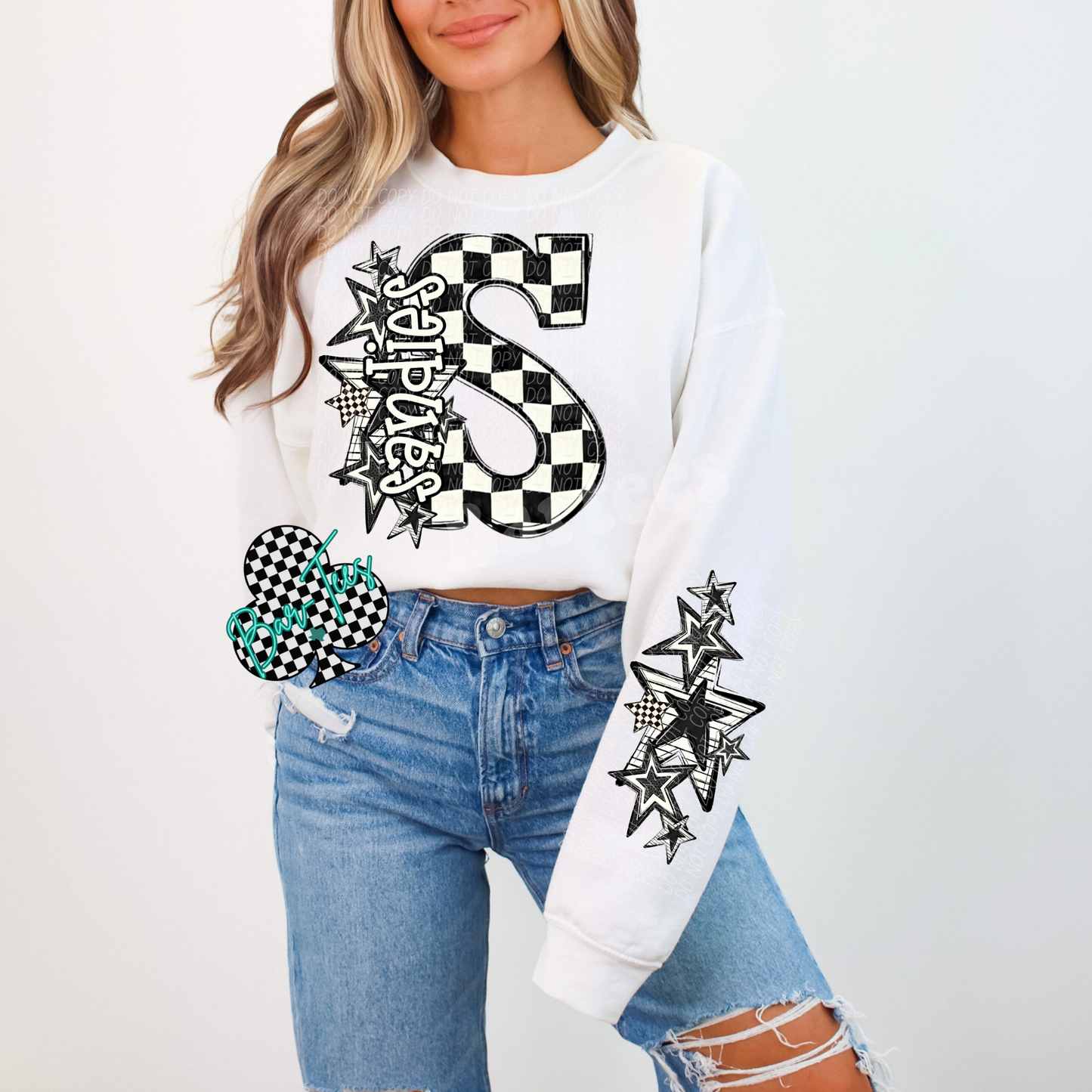 Black & White Checkered Mascot Sweatshirt or tee (can add sleeve design)