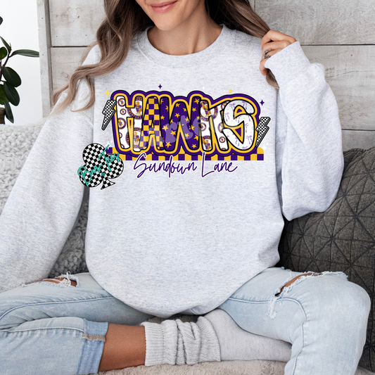 Sundown Lane Hawks Mascot Font Tee/Sweatshirt Adult & Youth