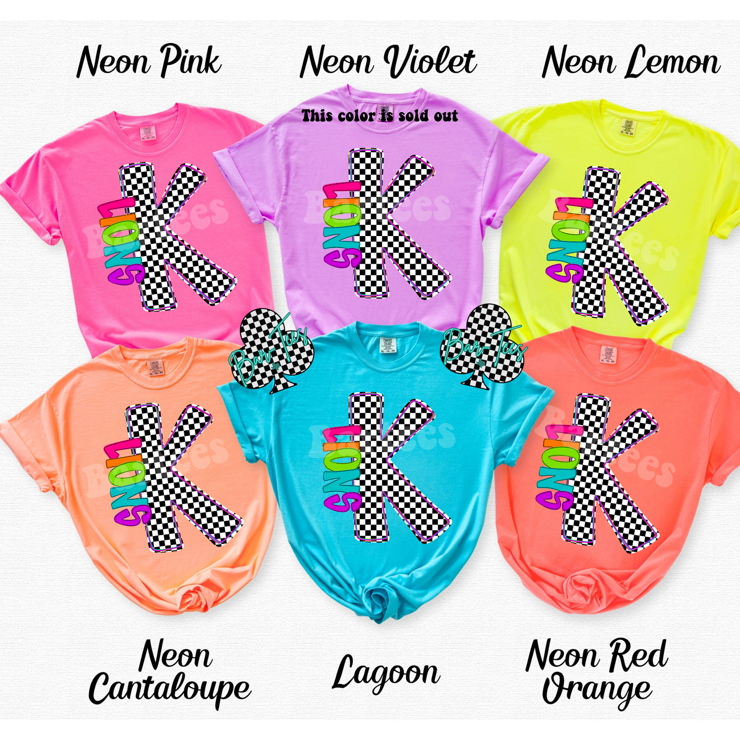 Kelton Lions Neon Checkered Monogram Tee