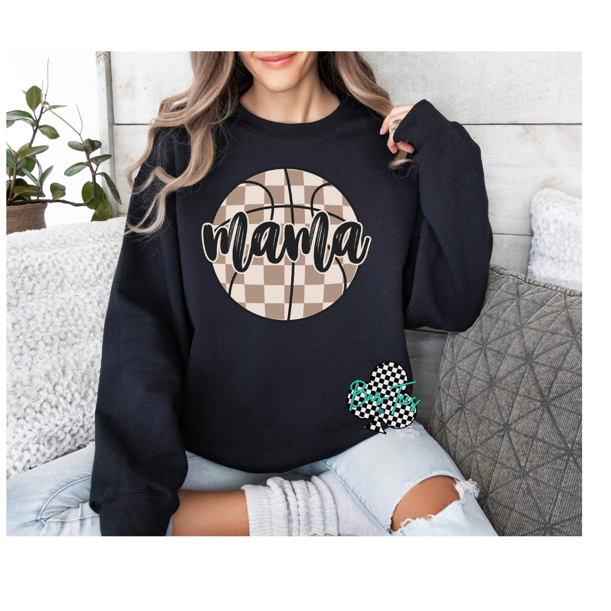 Checkered MAMA basketball tee or sweatshirt