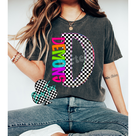 Dumas Demons Neon Monogram Mascot Tee