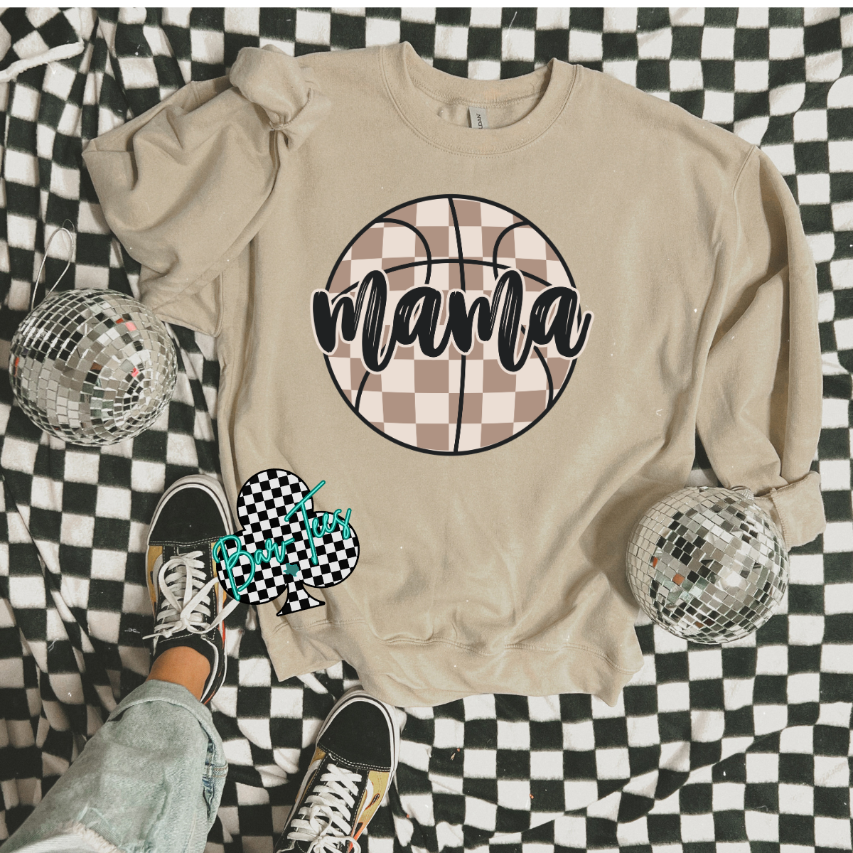 Checkered MAMA basketball tee or sweatshirt