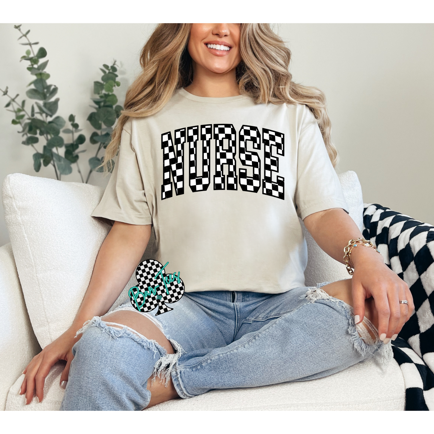 Checkered Teacher & Nurse Tee