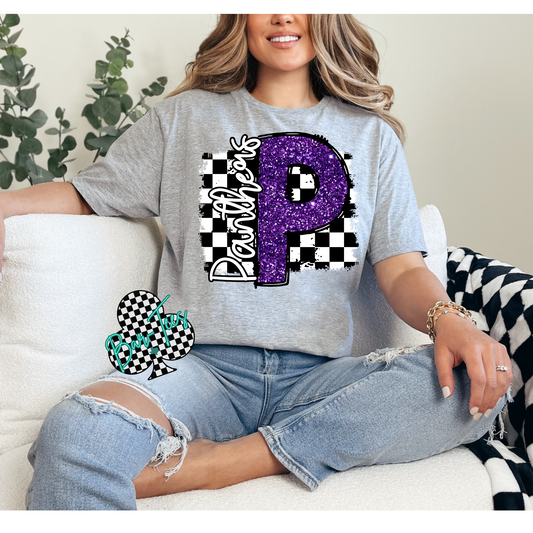 Panhandle Panthers  Checkerd Faux Glitter Mascot Tee