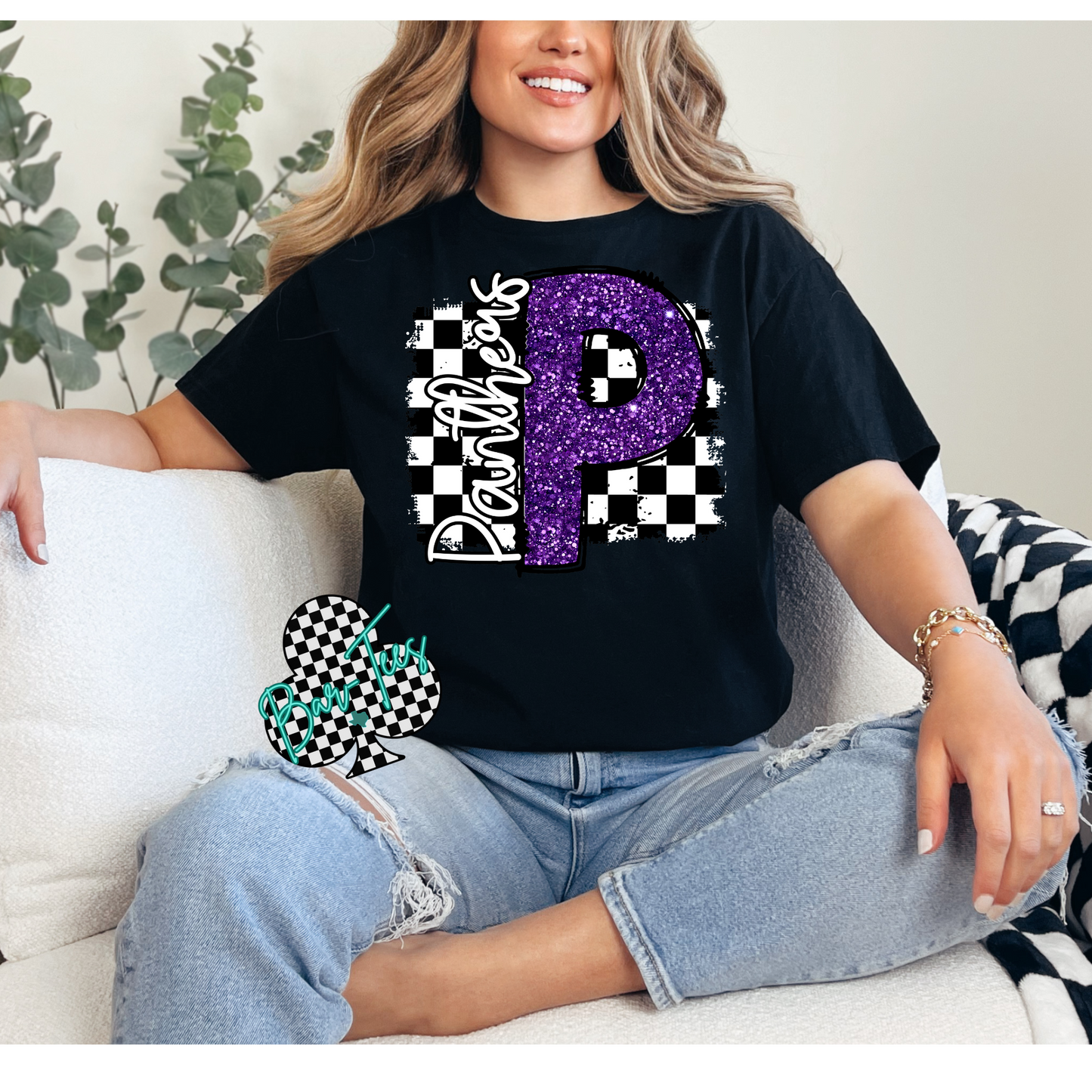 Panhandle Panthers  Checkerd Faux Glitter Mascot Tee