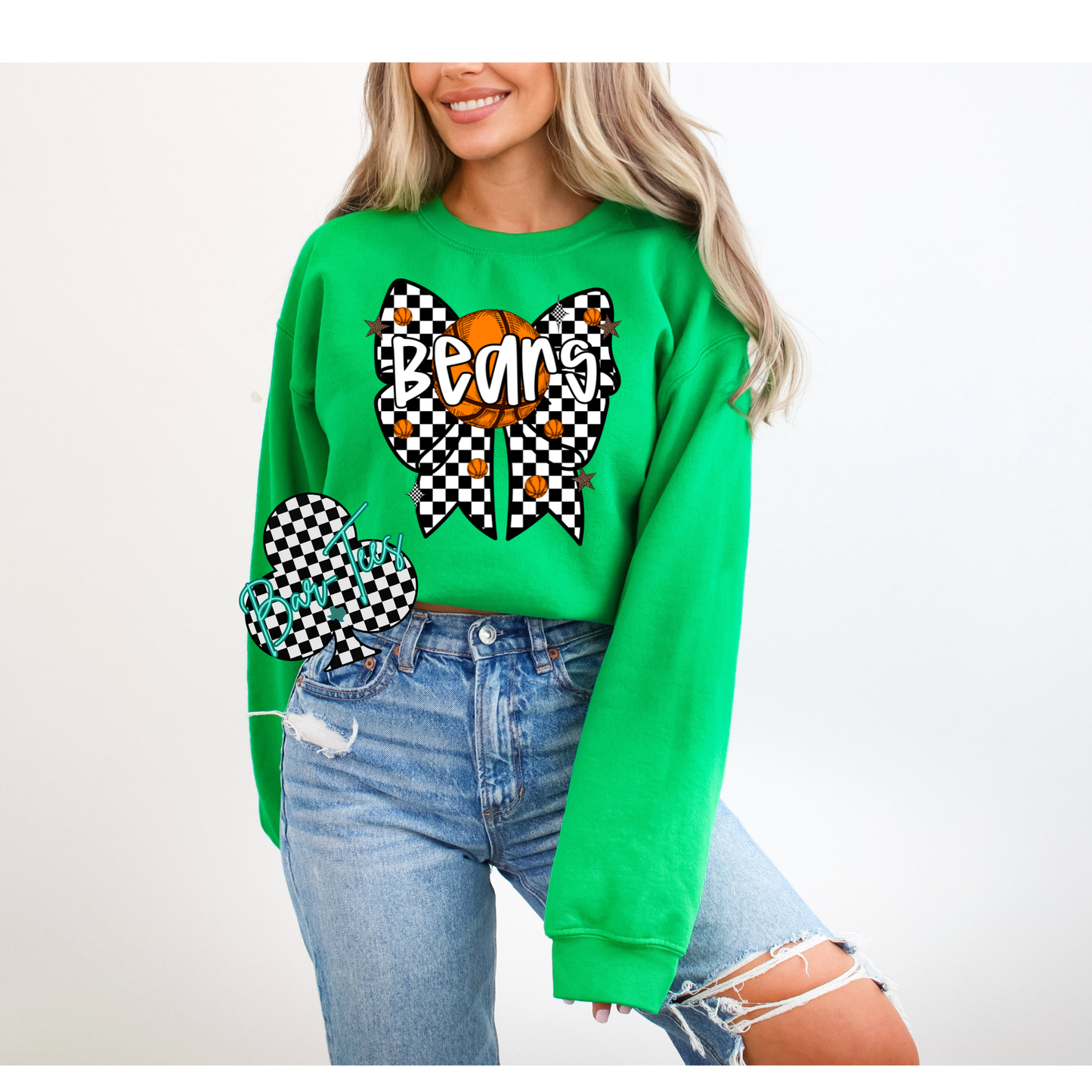 BEARS Checkered Basketball Bow tee/sweatshirt