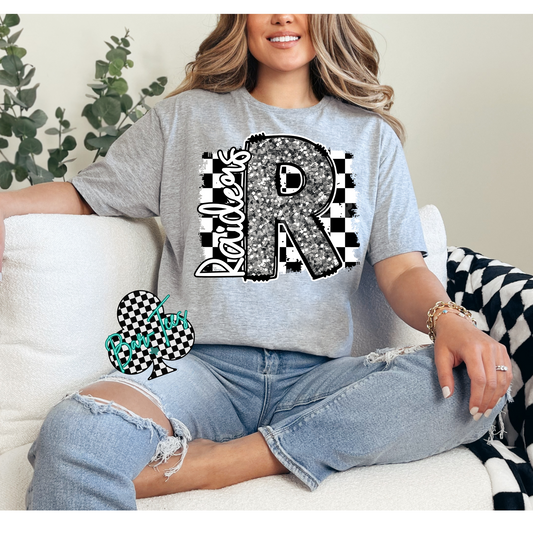 Raiders Checkerd Faux Glitter Mascot Tee
