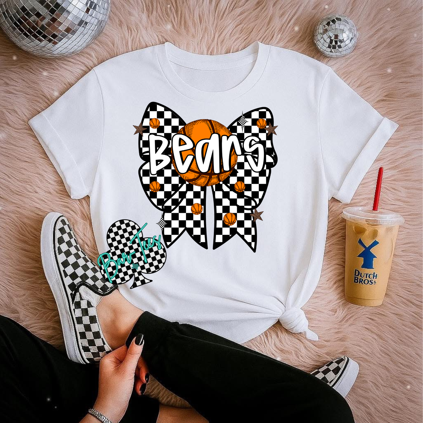 BEARS Checkered Basketball Bow tee/sweatshirt