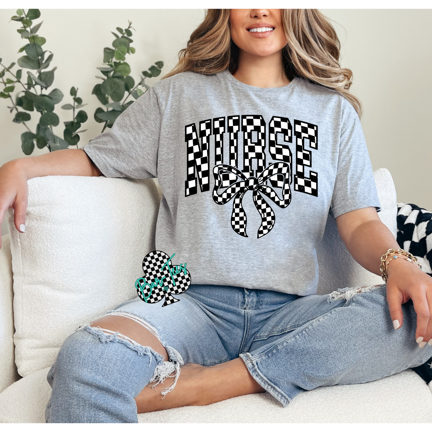 Checkered Teacher & Nurse Tee