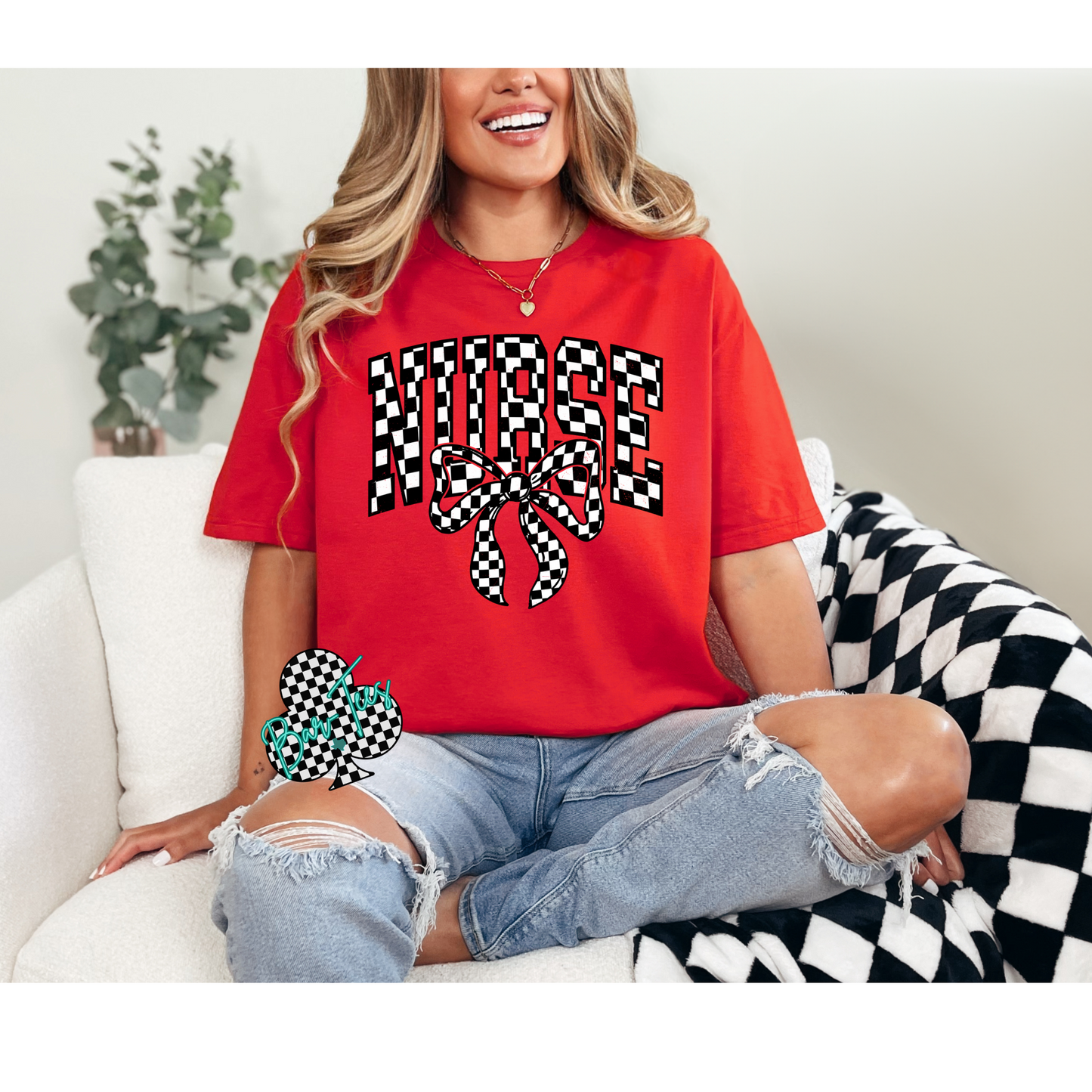 Checkered Teacher & Nurse Tee