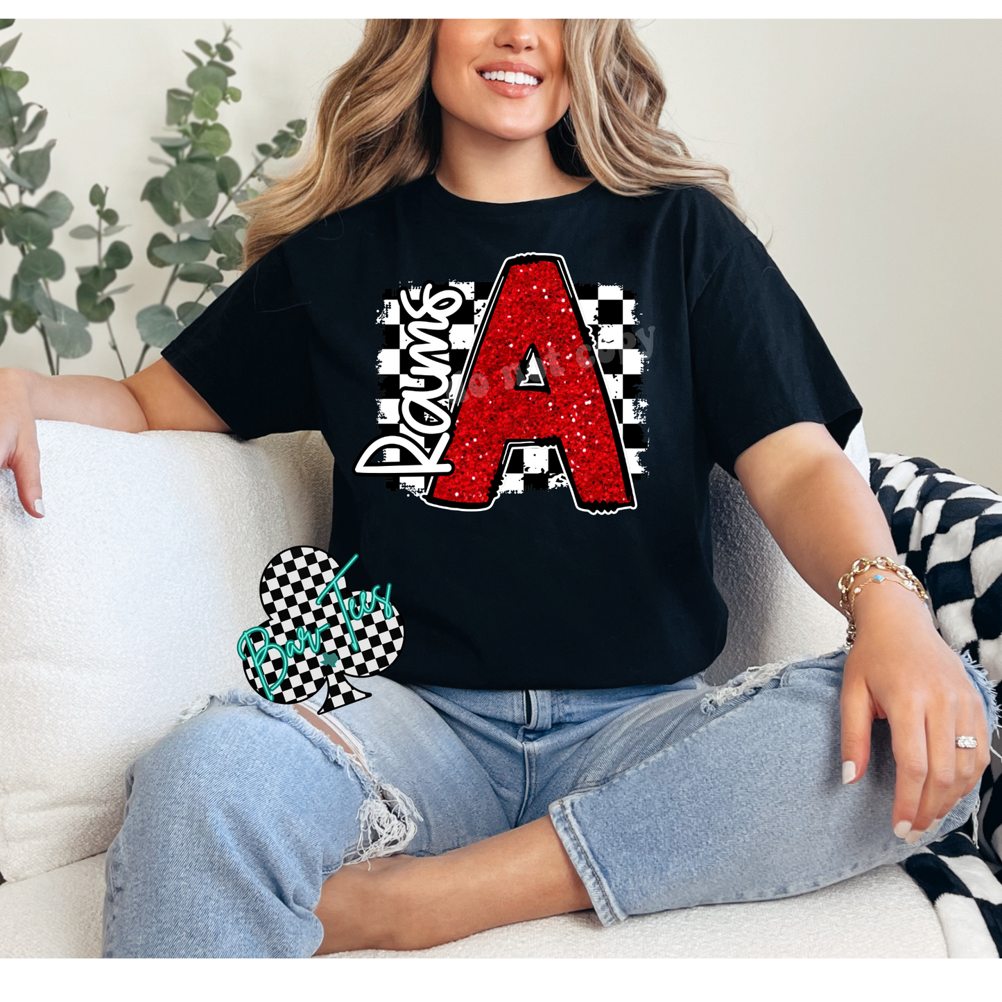 Avondale Checkerd Faux Glitter Mascot Tee