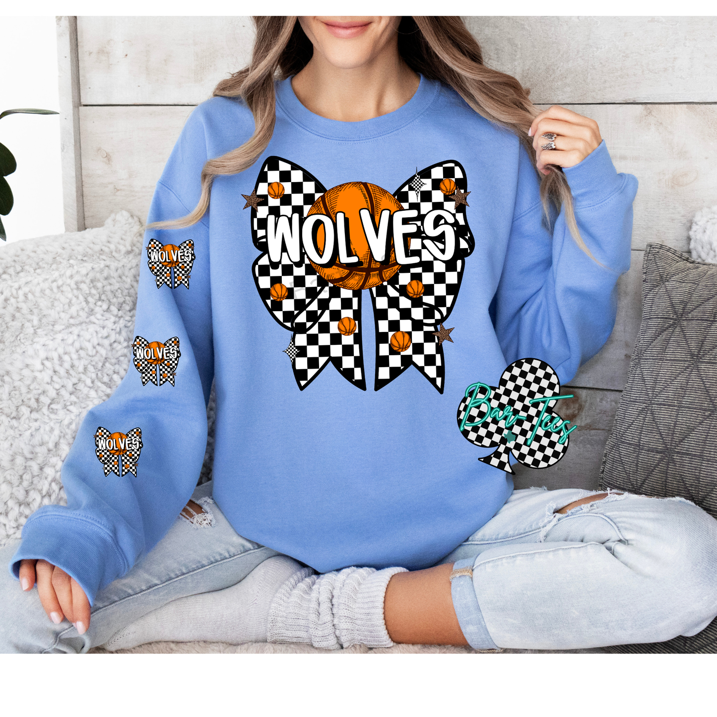 Checkered Basketball Bow tee/sweatshirt