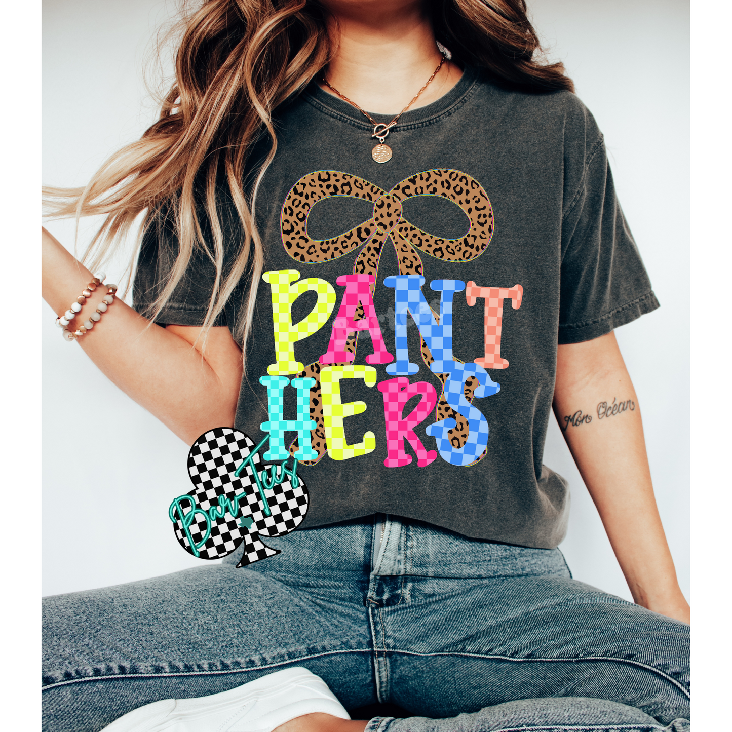 Panthers Leopard Bow Mascot Tee