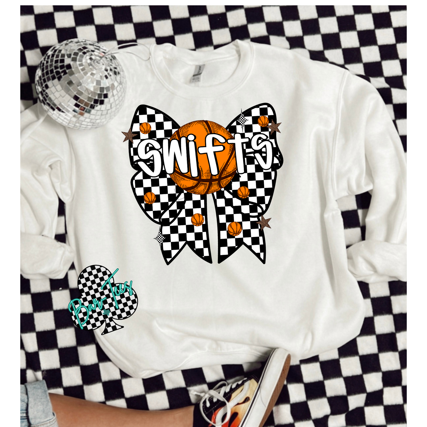 Checkered Basketball Bow tee/sweatshirt