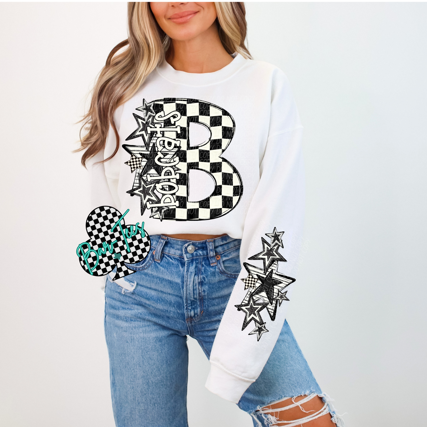 Black & White Checkered Mascot Sweatshirt or tee (can add sleeve design)