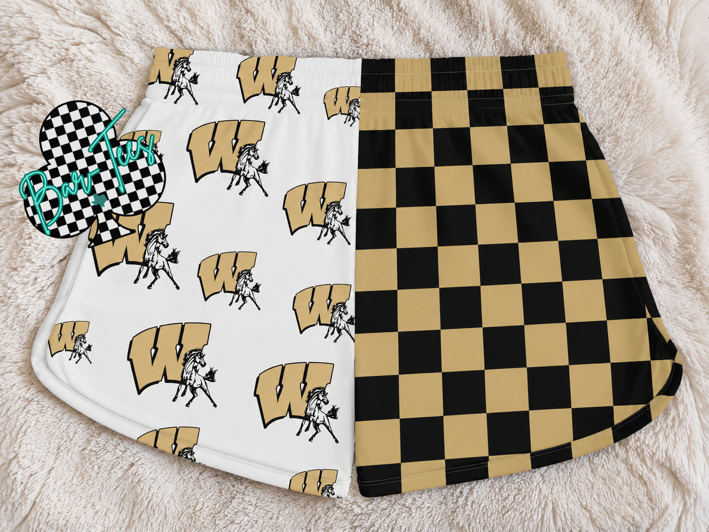 Custom Mascot Split Checkered Shorts