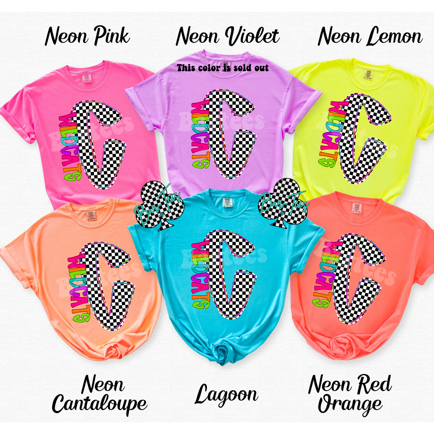 Canadian Wildcats Neon Checkered Monogram Tee