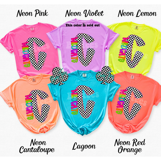 Canadian Wildcats Neon Checkered Monogram Tee